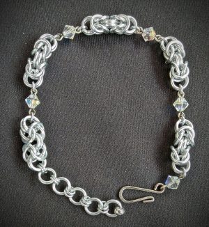 Swarovski Crystal - Silver Segmented Byzantine Bracelet