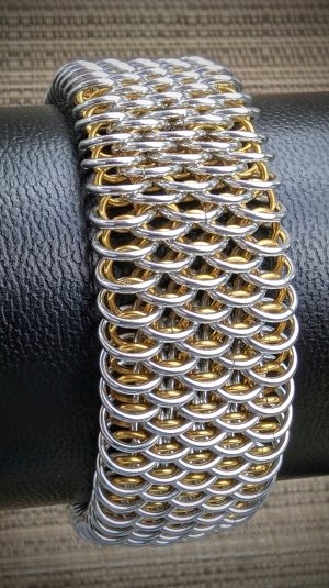 Silver and Gold Dragonscale Chainmaille Cuff Bracelet