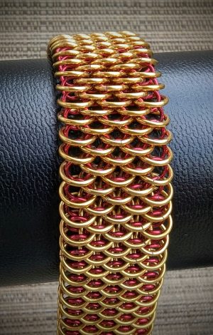 Red and Gold Dragonscale Chainmaille Cuff Bracelet