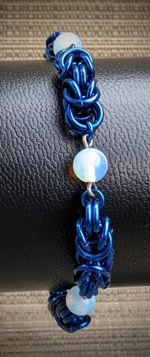 Opalite and Blue Segmented Byzantine Bracelet